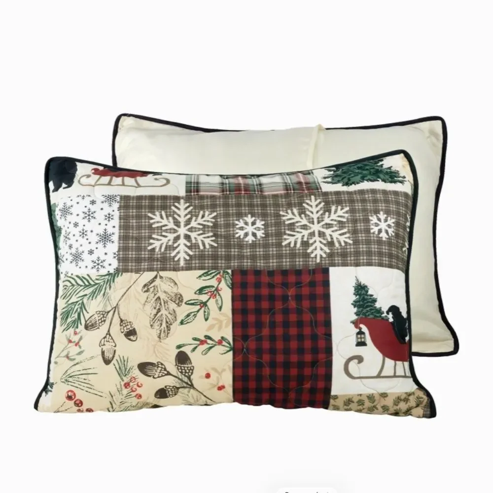 Christmas Patchwork Printed King Quilt Set Country Lodge Plaid Rustic Cabin